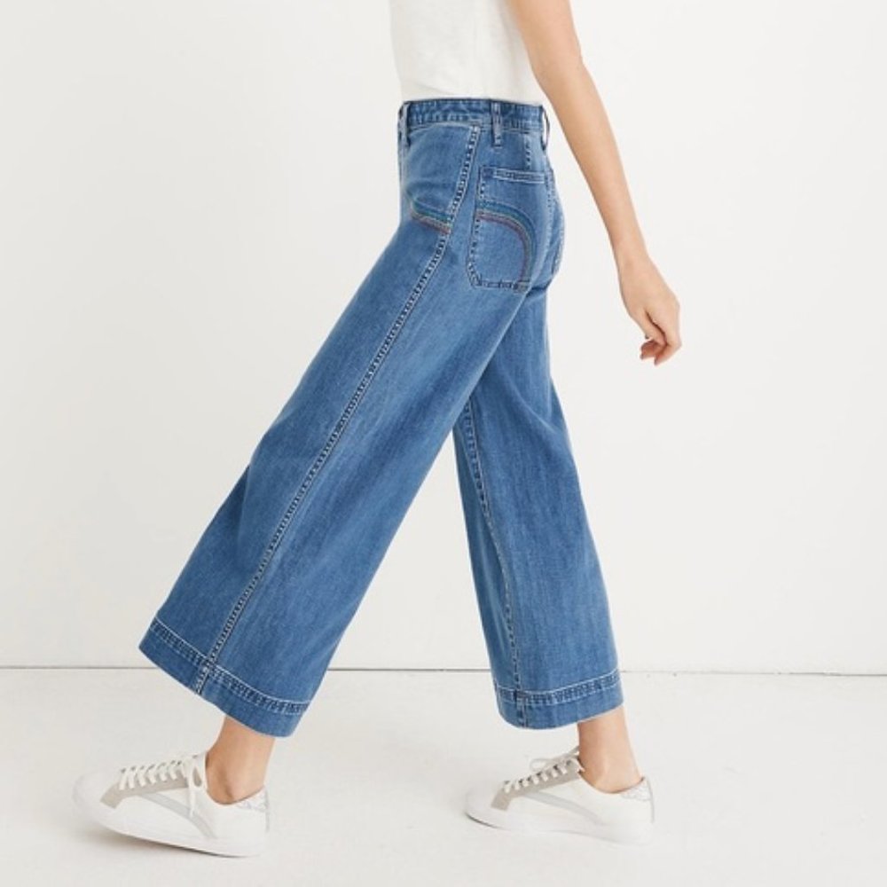 $118 NWT Rainbow Stitch Emmett Wide Leg Crop Jeans - Picture 3 of 9